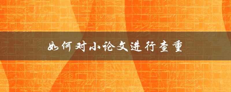 如何对小论文进行查重