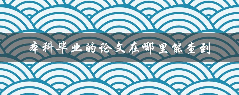 本科毕业的论文在哪里能查到