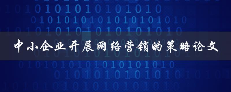 如何制定中小企业网络营销的策略？——关于中小企业开展网络营销的策略论文