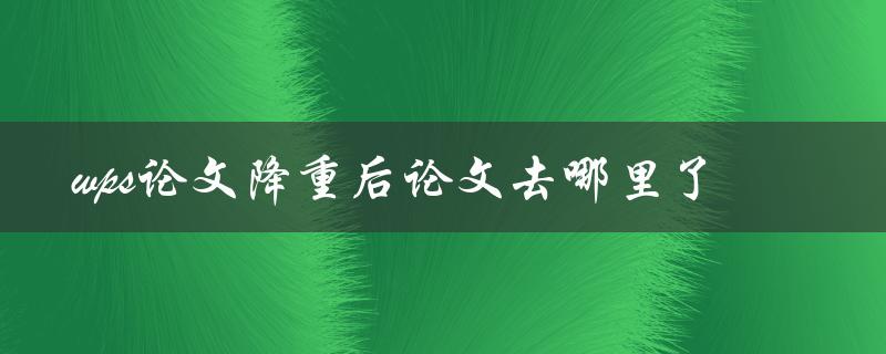 wps论文降重后论文去哪里了