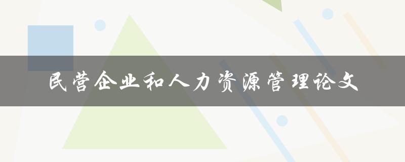如何优化民营企业的人力资源管理？——以论文研究为视角