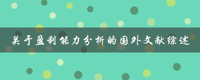 关于盈利能力分析的国外文献综述