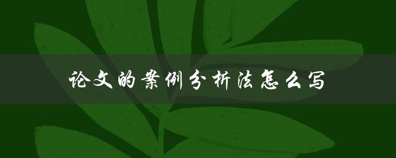 论文的案例分析法怎么写