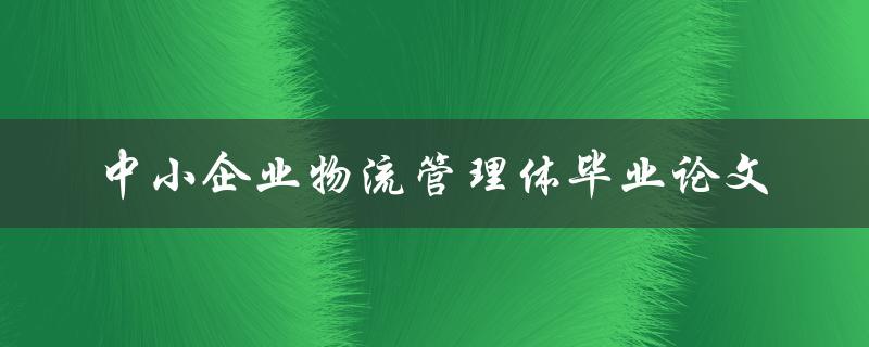 如何优化中小企业物流管理体系？——以毕业论文为例