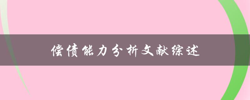 什么是偿债能力分析？有哪些文献综述可以帮助我们了解偿债能力分析