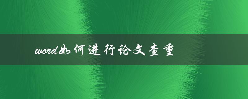 word如何进行论文查重