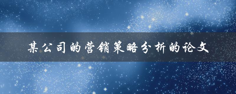 如何分析某公司的营销策略？——一篇论文的探讨