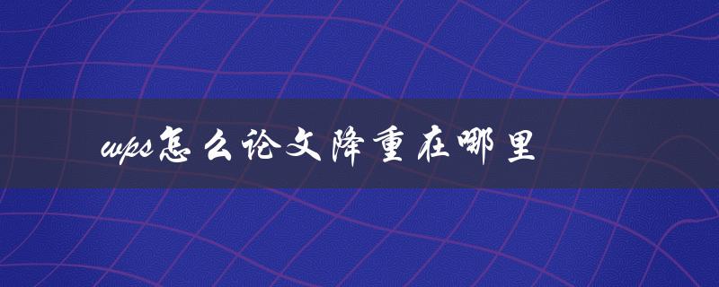 wps怎么论文降重在哪里