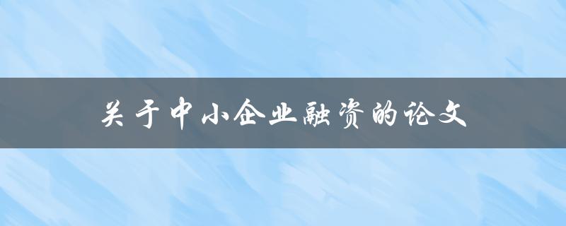 关于中小企业融资的论文(如何有效提升中小企业融资能力)