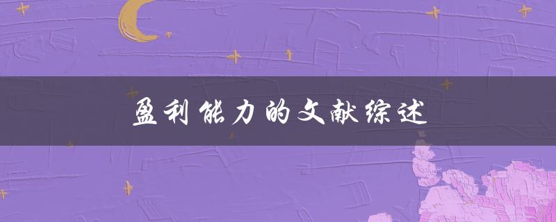 盈利能力的文献综述(如何评估企业的盈利能力)