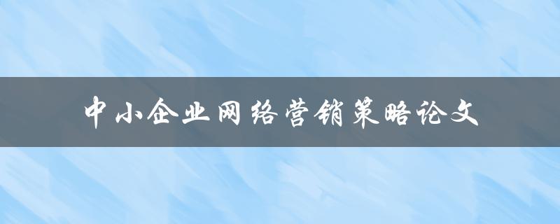 如何制定有效的中小企业网络营销策略？——以论文调研为基础