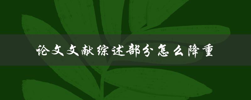 论文文献综述部分怎么降重