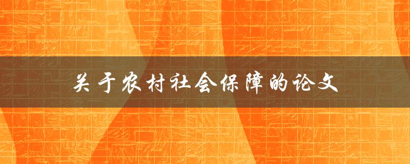 农村社会保障论文(如何提升农村社会保障水平)