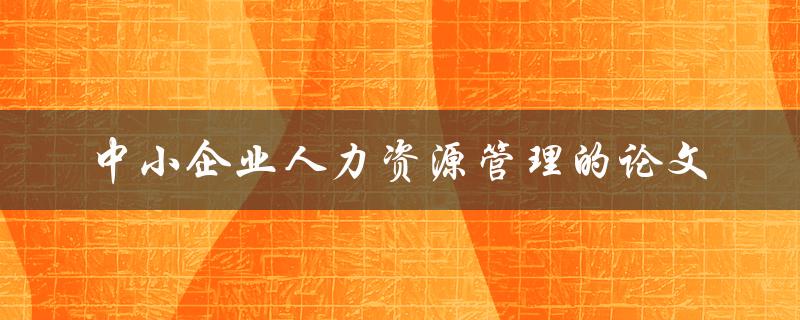 如何提升中小企业人力资源管理的效率？——关于中小企业人力资源管理的论文